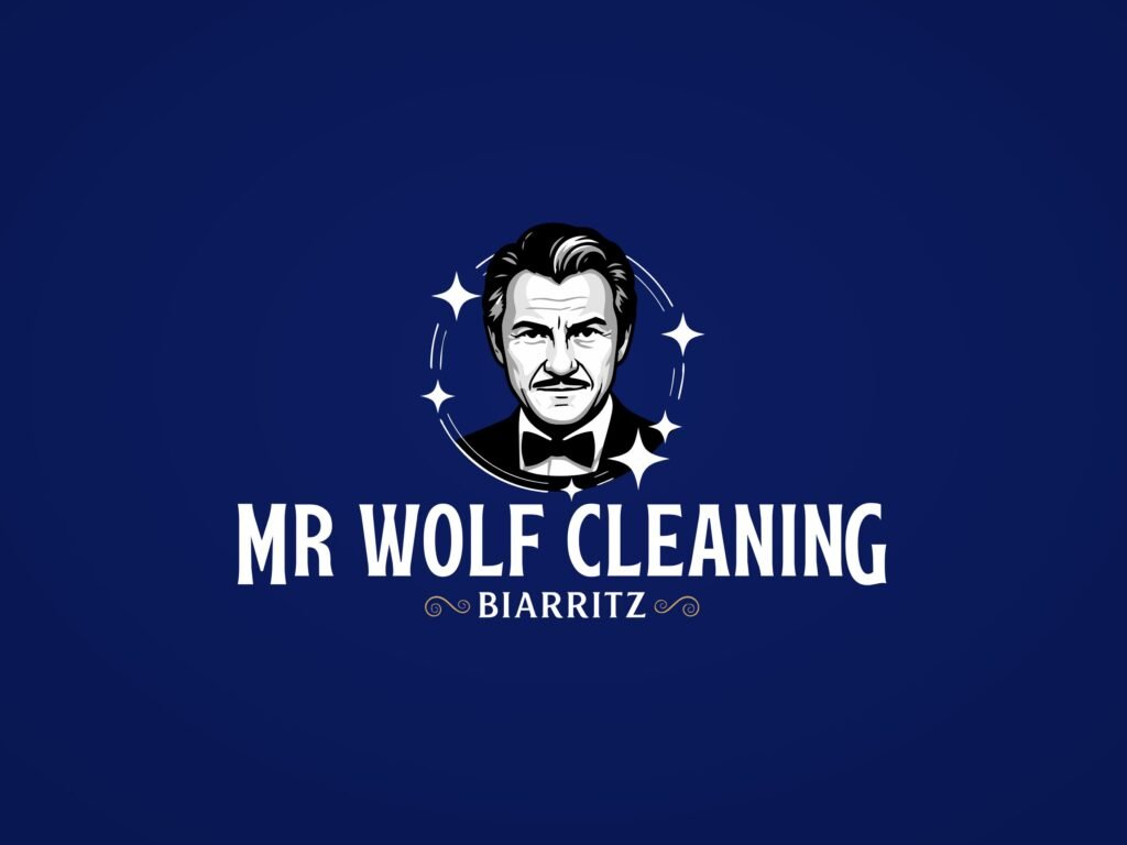Logo Mr Wolf Cleaning Biarritz sur fond bleu marine